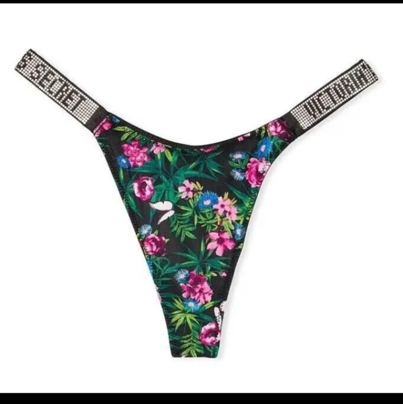 Victoria secret Bombshell-"Moonlit Garden"-Floral Rhinestone Bling Strap Thong-M - Picture 2 of 4